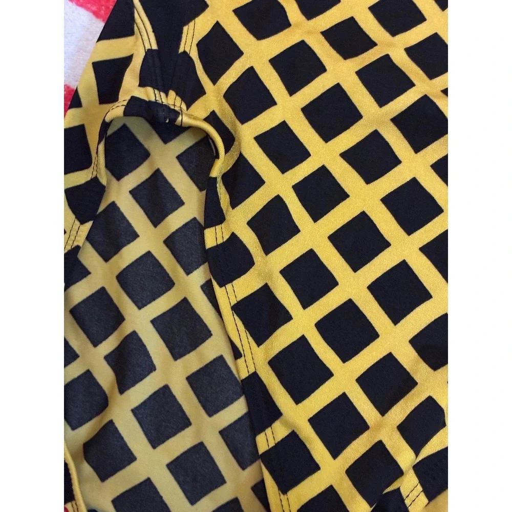 Girls Yellow Black Geometric Grid One Piece Swimsuit Athletic Swimwear